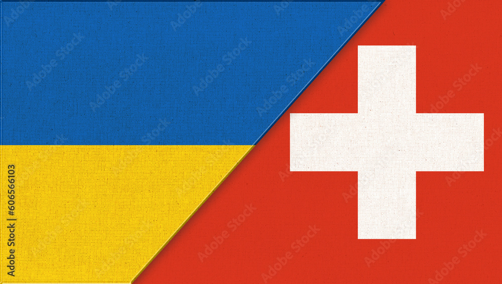 Flags of Ukraine and Switzerland. diplomatic relations between two countries Flags of Ukraine and Switzerland. diplomatic relations between two countries