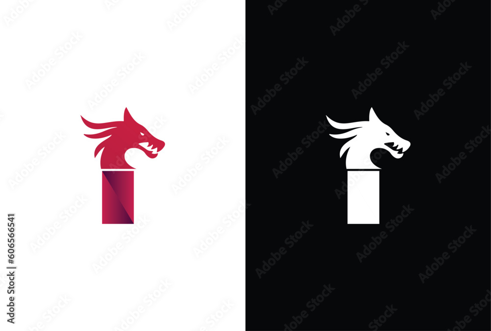 Modern dragon and letter I logo design. Dragon head and I letter vector icon design Template. Modern dragon and letter I logo design. Dragon head and I letter vector icon design Template.