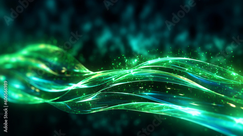 Abstract futuristic background with glowing neon wave lines, bokeh, for postcards, wallpaper and posters. Generated AI