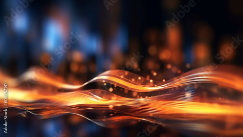 Abstract futuristic background with glowing neon wave lines, bokeh, for postcards, wallpaper and posters. Generated AI © HelgaQ