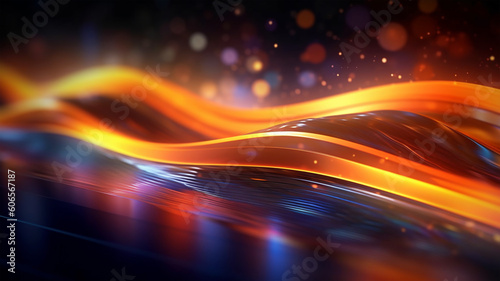 Abstract futuristic background with glowing neon wave lines, bokeh, for postcards, wallpaper and posters. Generated AI © HelgaQ