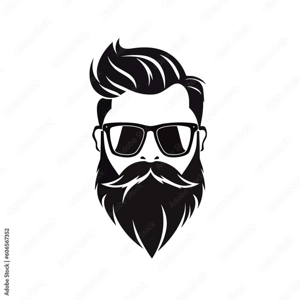 Logo with a hipster man with a beard and glasses. Logo with a hipster man with a beard and glasses.