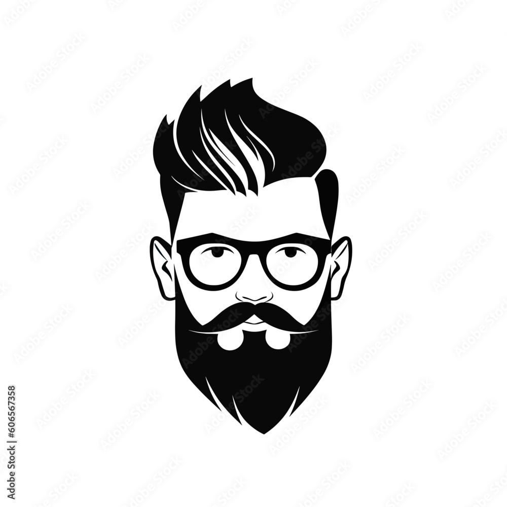 Logo with a hipster man with a beard and glasses. Logo with a hipster man with a beard and glasses.