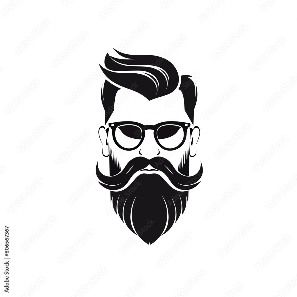 Logo with a hipster man with a beard and glasses. Logo with a hipster man with a beard and glasses.