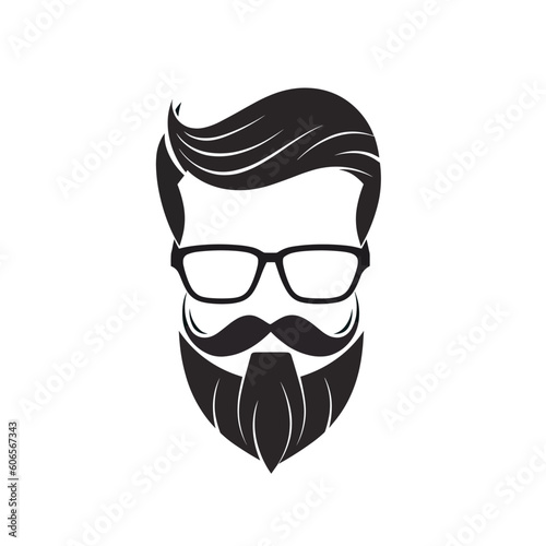 Logo with a hipster man with a beard and glasses.