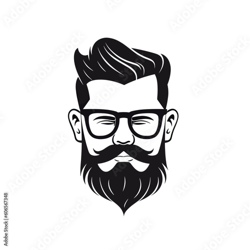 Logo with a hipster man with a beard and glasses.