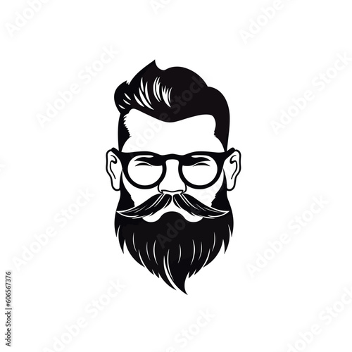 Logo with a hipster man with a beard and glasses.