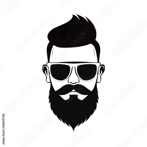 Logo with a hipster man with a beard and glasses.