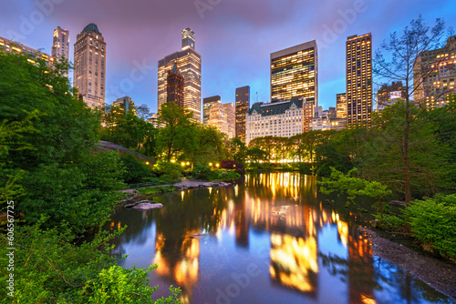 Central Park at Twilight illuminated, in Spring..New York City, NY, United States of America