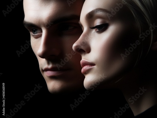 closeup sensual portrait of a beautiful couple  Beauty  fashion  skincare  cosmetics  wellness concept. Well-kept skin  fresh look  details. AI generative