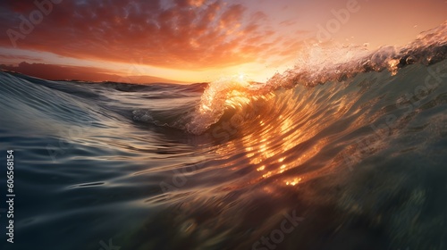 Sunset View of a Wave crushing into the Sea © Florian