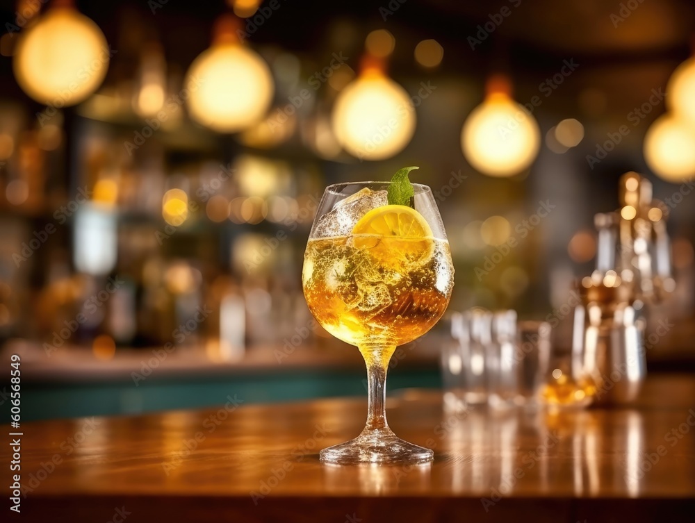 Limoncello Spritz Cocktail on a bar counter (generative AI) Limoncello Spritz Cocktail on a bar counter (generative AI)