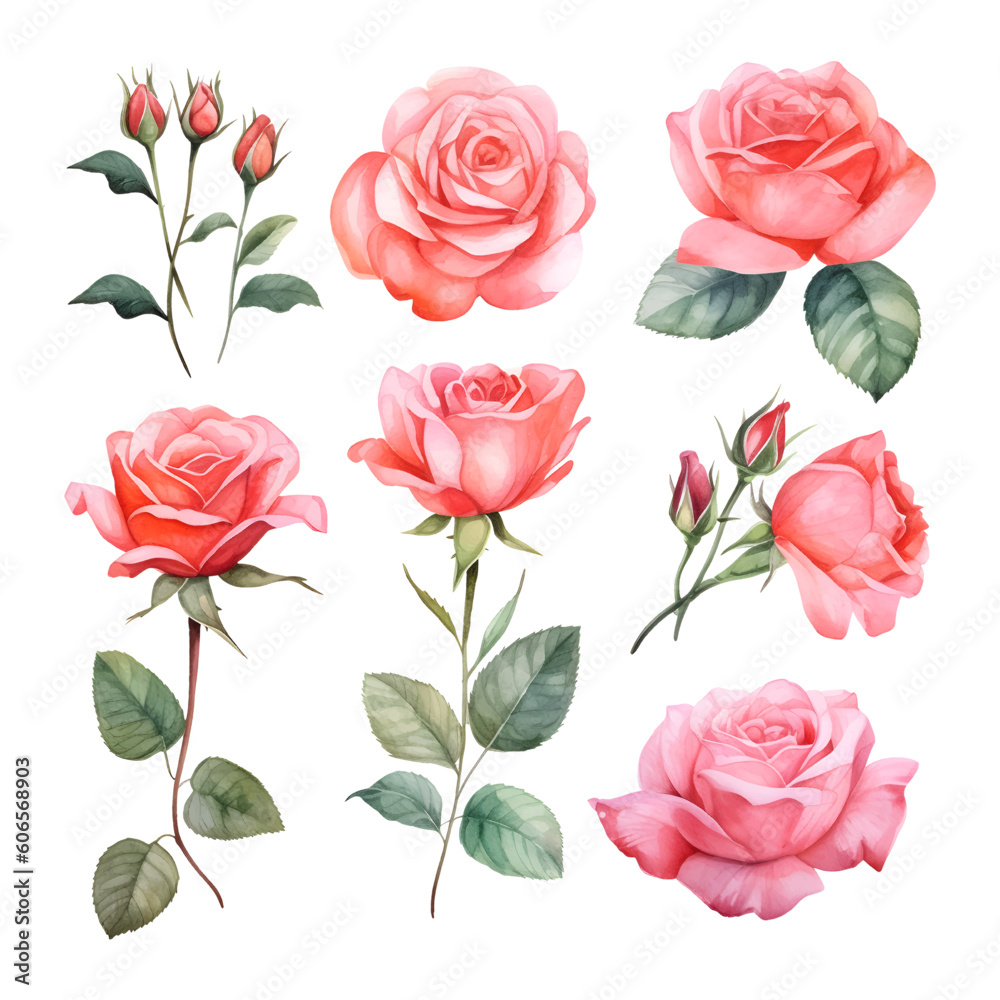 Set of beautiful watercolor roses Set of beautiful watercolor roses