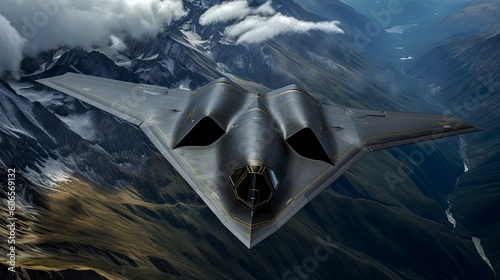 Majestic Heights: Modern Stealth Aircrafts Soaring Over Mountains
