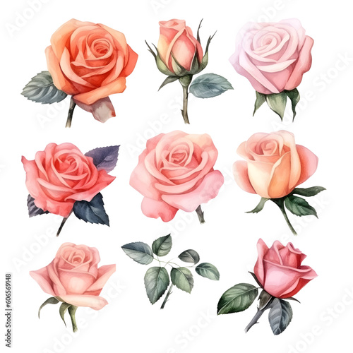 Set of beautiful watercolor roses