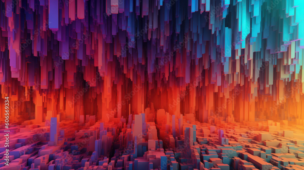 Fototapeta premium Digital Spectrum: High-Definition Glitch Background Mural with Saturated Colors, generative ai 