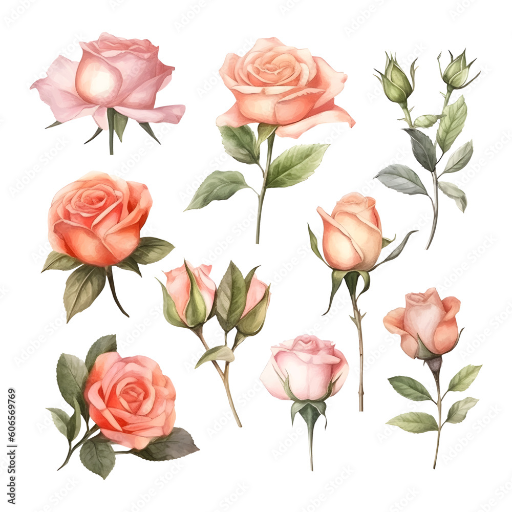 Set of beautiful watercolor roses