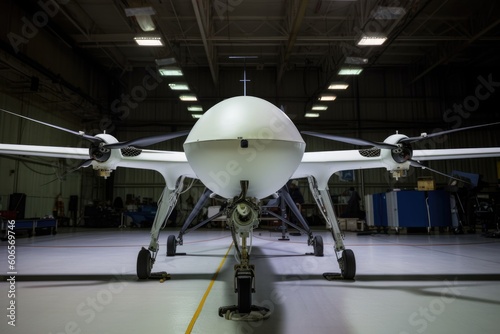 Military stealth aircraft in a hanger