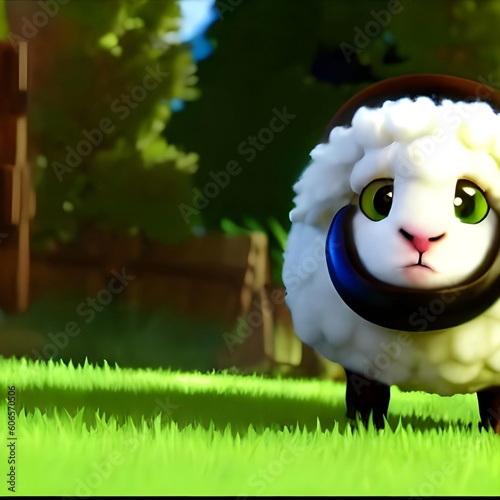 Cute and cuddly fluffy fluff sheep with big eyes and a sad face created using generative ai