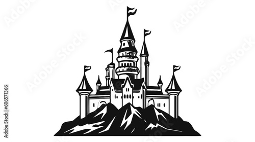 Vector black castle icon, logo. Vector illustration isolated on white background