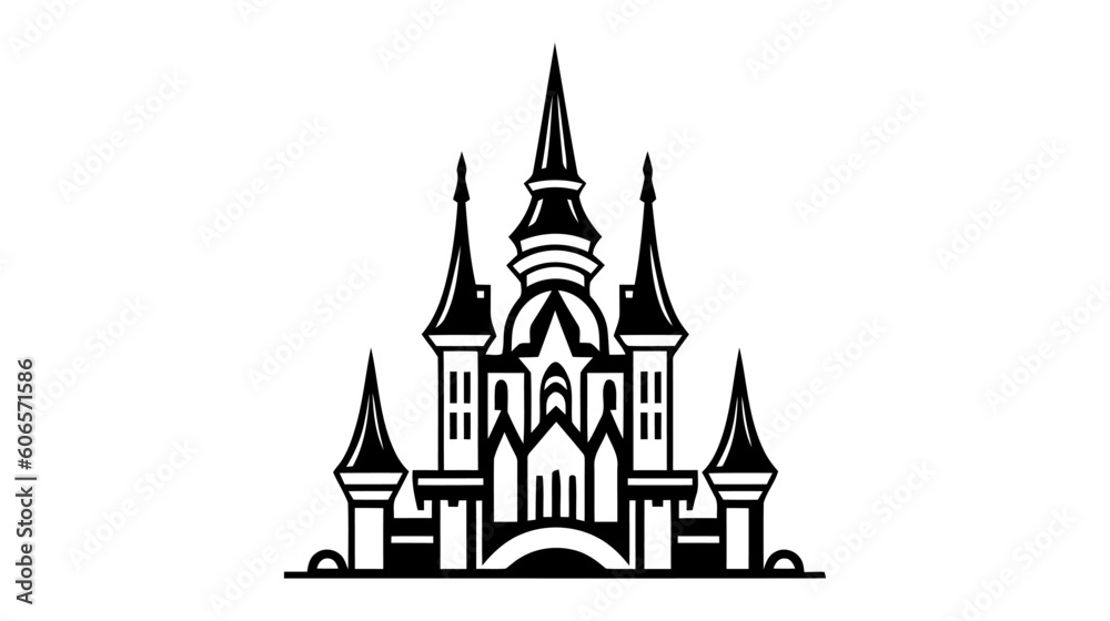 Vector black castle icon, logo. Vector illustration isolated on white background