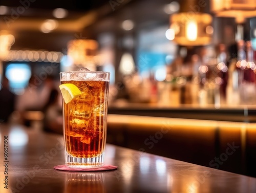 Long Island iced tea Cocktail on a bar counter (generative AI) photo