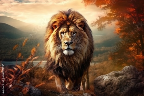 The king of beasts concept enhanced by humans  beautiful lion.  Generative AI 