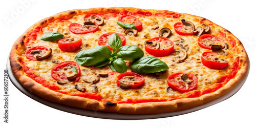 Pizza with mushrooms and tomato, transparent background, Ai