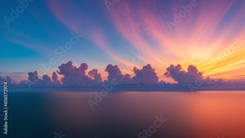 A Digital Image Illustrating An Evocative Sunset Over The Ocean AI Generative