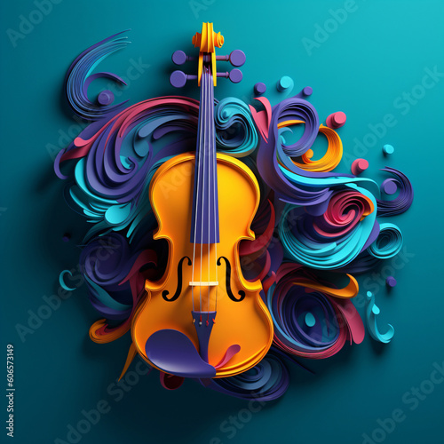 Photo abstract background with violin, modern multicolor music background with abstrac