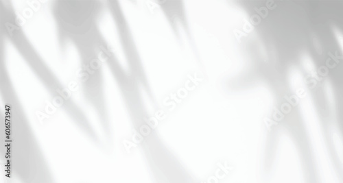 Realistic blurred natural light leaves, palm and window shadow overlay on wall paper or frames texture, abstract background, summer, spring, autumn for product presentation podium and mockup seasonal.