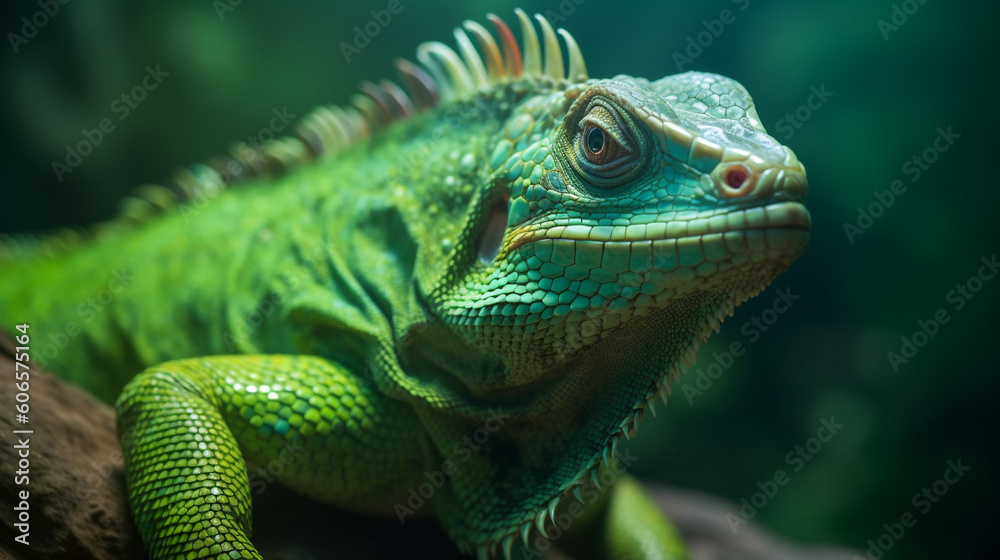 brightly coloured Lizard close up macro,  animal portrait , Created using generative AI tools.