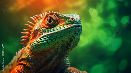 brightly coloured Lizard close up macro   animal portrait   Created using generative AI tools.