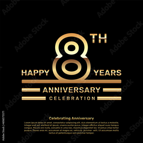 8 year anniversary logo design with double line concept, logo vector template