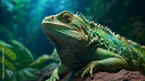 brightly coloured Lizard close up macro   animal portrait   Created using generative AI tools.