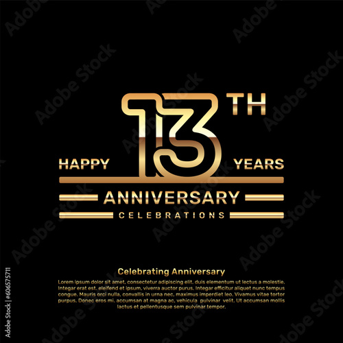 13 year anniversary logo design with double line concept, logo vector template