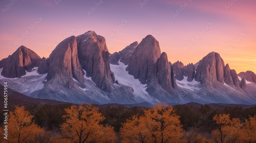 An Image Of An Elegant Mountain Range With A Sunset In The Background