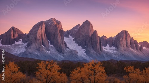 An Image Of An Elegant Mountain Range With A Sunset In The Background