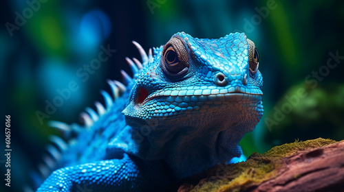 brightly coloured Lizard close up macro   animal portrait   Created using generative AI tools.