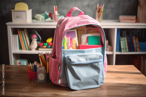 School backpack organized child bag AI-Generated