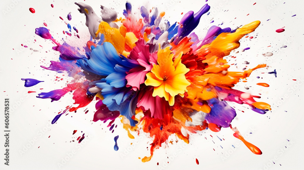 colorful flower explosion on white background, created. Generative AI