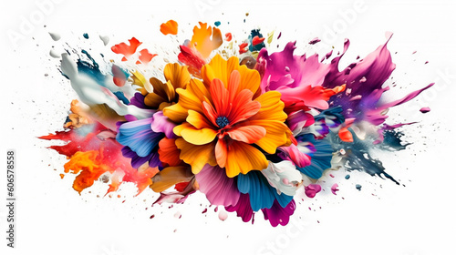 colorful flower explosion on white background, created. Generative AI