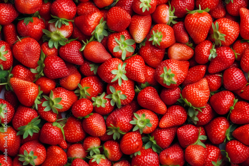 Fresh strawberries filling the entire frame, food background, generative AI Fresh strawberries filling the entire frame, food background, generative AI
