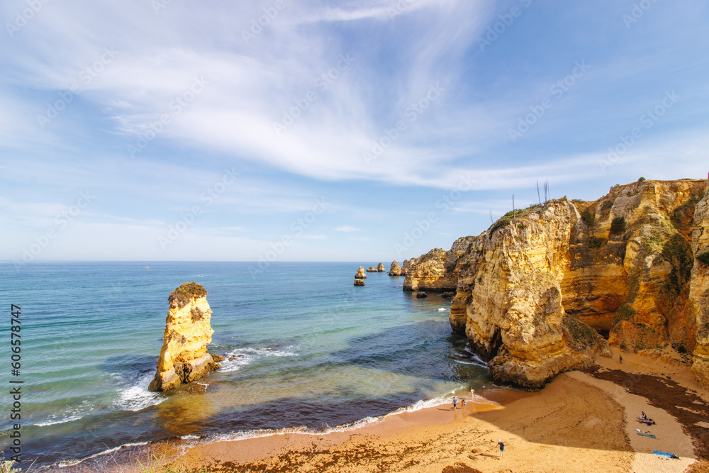 Algarve Beach with rocks and cliffs - Portuguese coastline