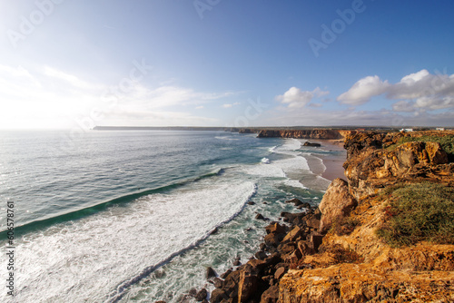 Rocky coastline in Sagres, Algarve. Coastal view in Algarve, Portugal. 
