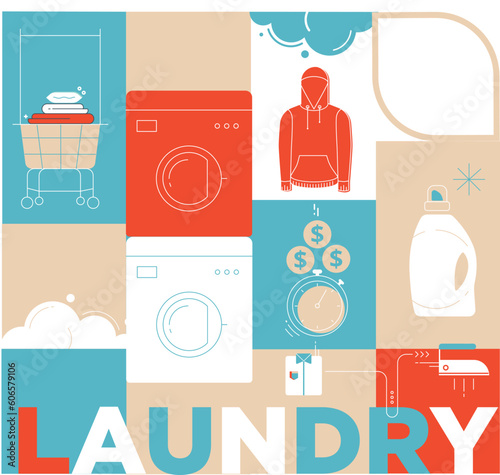 Hand drawn doodle Laundry set Vector illustration washing icons isolated on the white background. Laundry concept elements. Branding technology concept for Header banner, flyer, card, brochure.