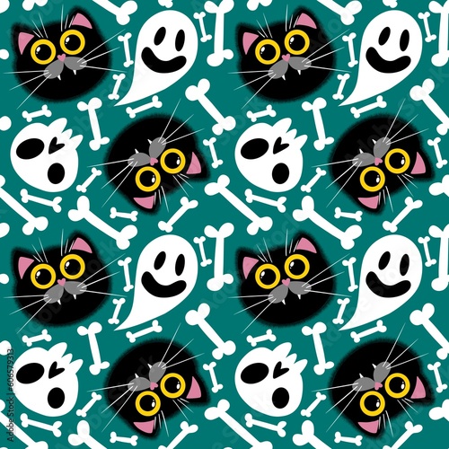 Halloween cartoon seamless cats pattern for wrapping paper and linens and fabrics and kids clothes print
