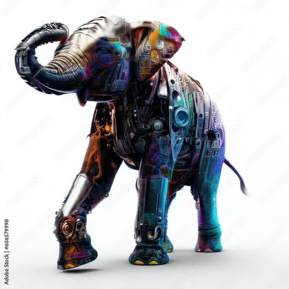 Obraz premium Artificial Intelligence Elephant: Robotic Elephant Illustration, Generative AI