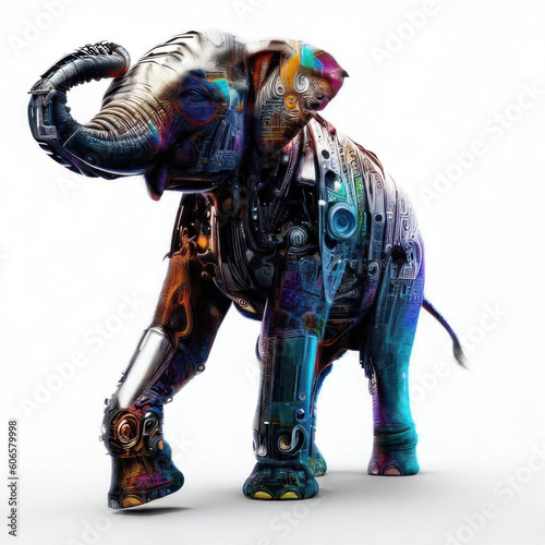 Artificial Intelligence Elephant: Robotic Elephant Illustration, Generative AI