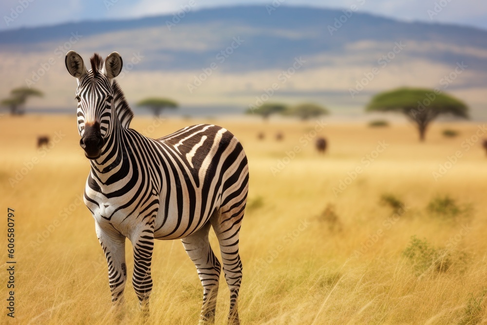 Naklejka premium Zebra in natural habitat, Generative ai